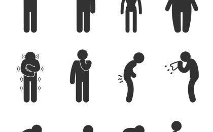Symptoms of people disease icons. Sick and ill